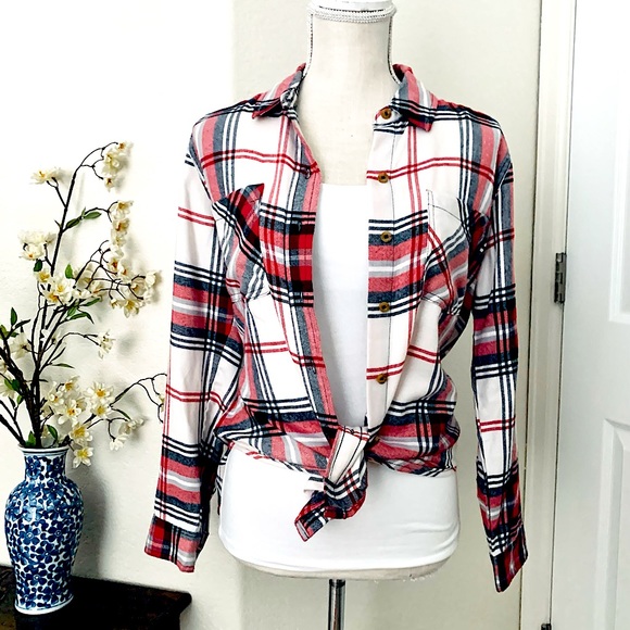 F-21 super soft red plaid button down top - New - Picture 6 of 15